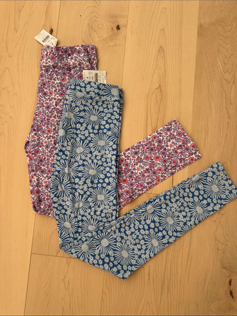 J. Crew Girls Blue Floral and Pink Floral Leggings